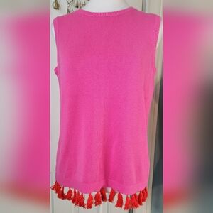 Boden Avington 100% Cotton Tassle Sleeveless Sweater Women's 8 Vibrant Pink